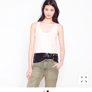 J. Crew Colorblock Sequin Tank Ivory Black Sz S